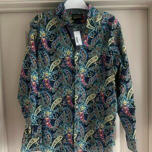 *** Cremieux Premium Denim Shirt Men LARGE Party Colors Paisley Fun NWT ***